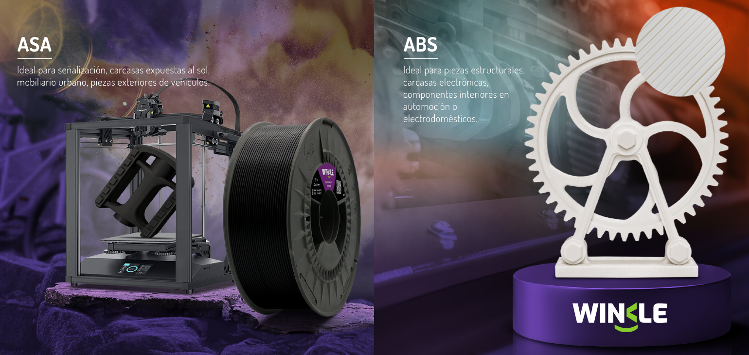 Comparación en imágenes de las cualidades en resistencia de los filamentos ASA y ABS.