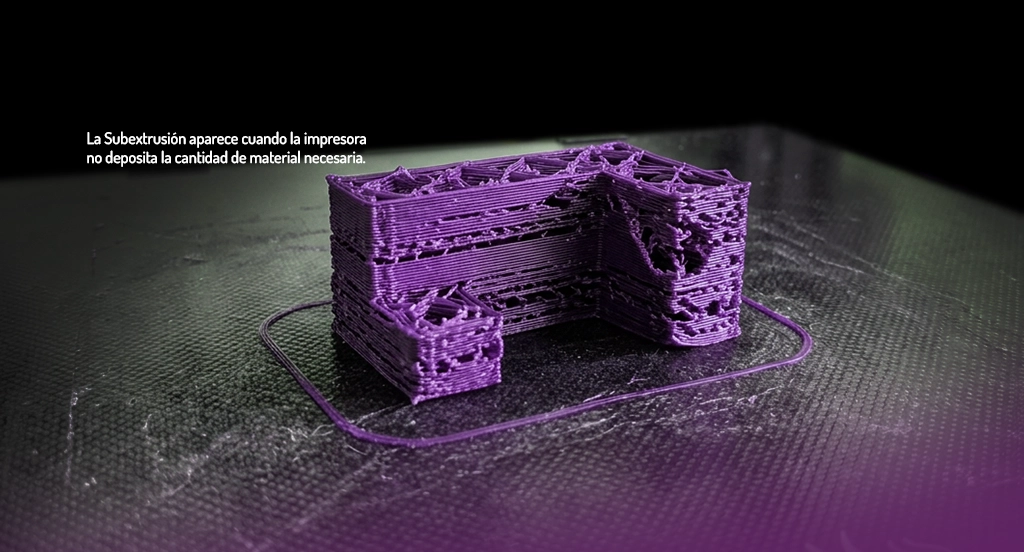 Problema impresión 3D: La subextrusión aparece cuando la impresora no deposita la cantidad de material necesaria durante la impresión.