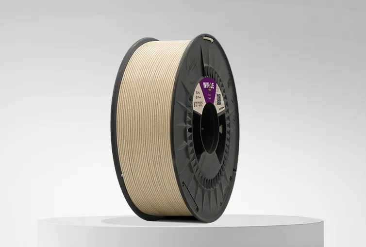 Spool of Winkle PLA HD Filament Texture Sand 1,75mm 1kg on a platform and gray background