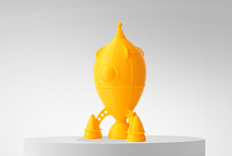 Figure 3D printed with Winkle PLA High Speed Filament Canary Yellow 1,75mm 1kg on platform and gray background