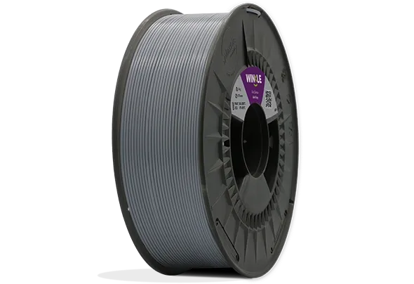 Eine perfekte Wicklung Filament ASA Winkle 1,75mm Aschgrau 250g auf einer Plattform gelegen