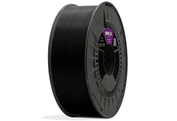 Eine perfekte Wicklung Filament ASA Winkle 1,75mm Gagat Schwarz 5kg auf einer Plattform gelegen