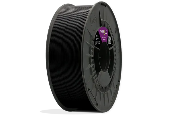 Eine perfekte Wicklung Filament PETG Winkle 1,75mm Gagat Schwarz 300g auf einer Plattform gelegen