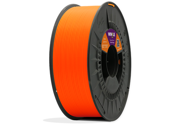 Perfect winding of Winkle PLA HD Filament Fluorescent Electric Orange 1,75mm 1kg located on platform