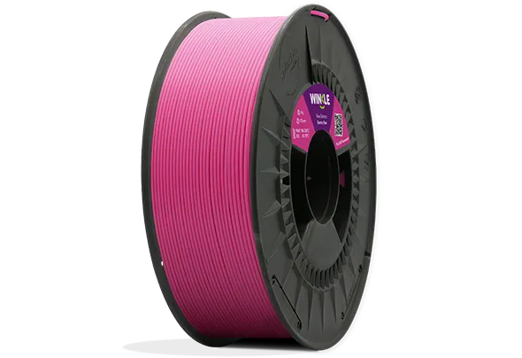 Bobinado perfecto de Filamento PLA HD Fluorescente Winkle 1,75mm Rosa Eléctrico 1kg situado sobre plataforma