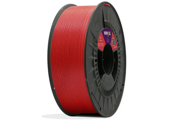 Eine perfekte Wicklung Filament PLA HD Glitzer Winkle 1,75mm Koralle 1kg auf einer Plattform gelegen