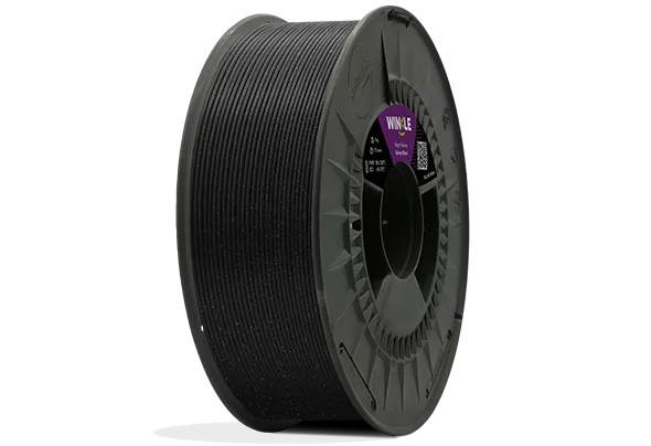 Perfect winding of Winkle PLA HD Filament Glitter Galaxy Black 1,75mm 1kg located on platform