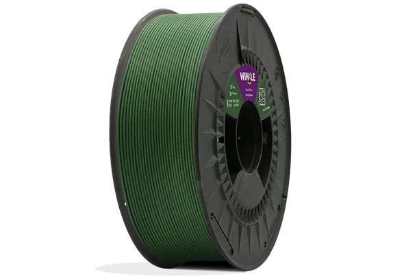 Bobinado perfecto de Filamento PLA HD Glitter (Partículas) Winkle 1,75mm Verde Militar 1kg situado sobre plataforma