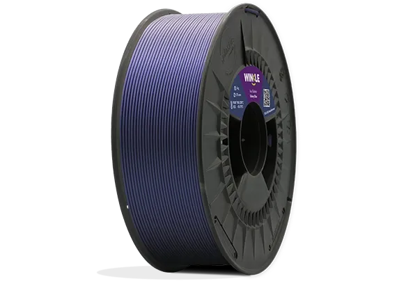 Perfect winding of Winkle PLA HD Filament Interference Galaxy Blue 1,75mm 1kg located on platform