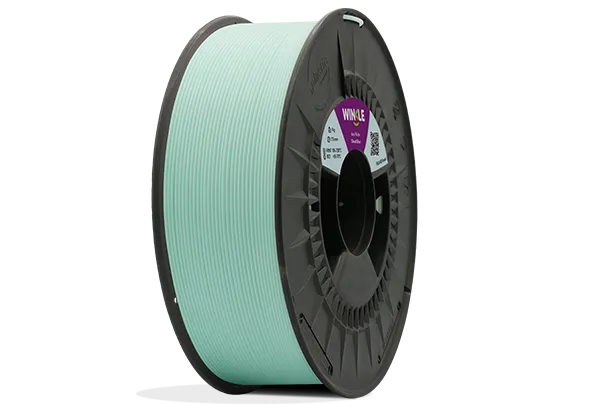 Eine perfekte Wicklung Filament PLA HD Pastell Winkle 1,75mm Blau Wolke 300g auf einer Plattform gelegen