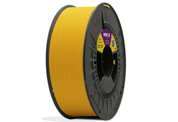 Eine perfekte Wicklung Filament PLA HD Winkle 1,75mm Kanariengelb 3kg auf einer Plattform gelegen