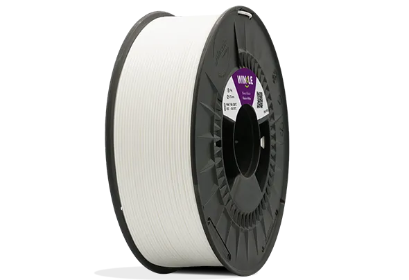 Bobinado perfecto de Filamento PLA HD Winkle 1,75mm Blanco Glaciar 1kg situado sobre plataforma