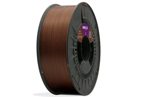 Eine perfekte Wicklung Filament PLA HD Winkle 1,75mm Kupfer 300g auf einer Plattform gelegen