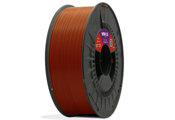 Perfect winding of Winkle PLA HD Filament Mahogany Brown 1,75mm 1kg located on platform