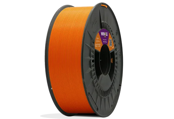 Eine perfekte Wicklung Filament PLA HD Winkle 1,75mm Nemo Orange 300g auf einer Plattform gelegen