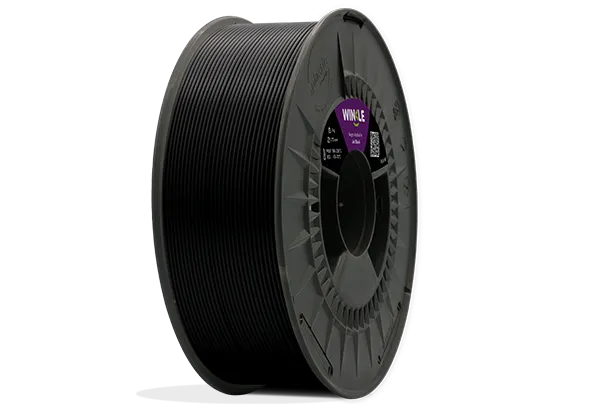 Eine perfekte Wicklung Filament PLA HD Winkle 1,75mm Gagat Schwarz 300g auf einer Plattform gelegen