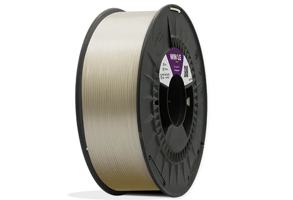 Eine perfekte Wicklung Filament PLA HD Winkle 1,75mm Transparent 1kg auf einer Plattform gelegen