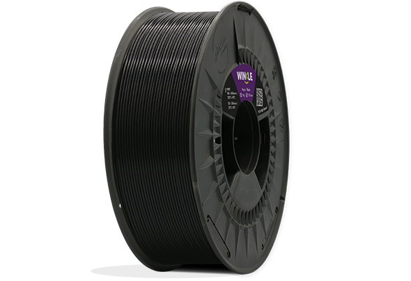 Perfect winding of Winkle PLA High Speed Filament Jet Black 1,75mm 1kg located on platform