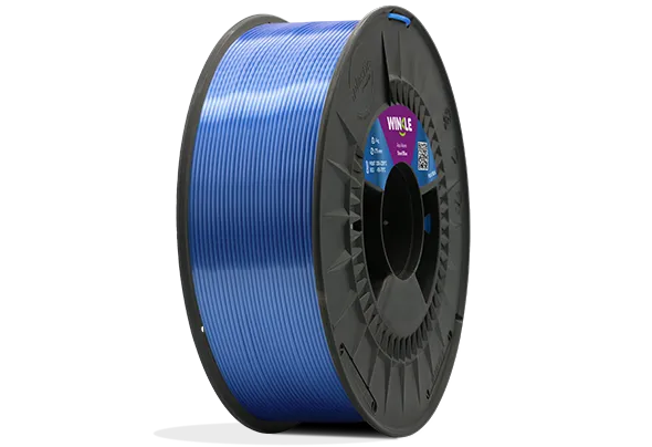 Eine perfekte Wicklung Filament PLA Silk (Seide) Winkle 1,75mm Stahlblau 1kg auf einer Plattform gelegen