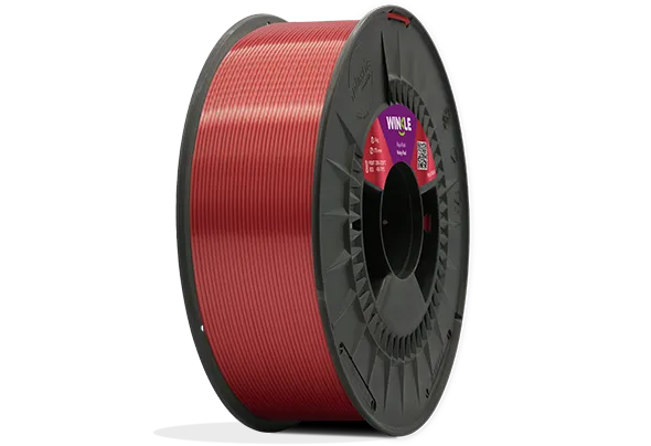 Bobinado perfecto de Filamento PLA Silk (Seda) Winkle 1,75mm Rojo Rubí 300g situado sobre plataforma