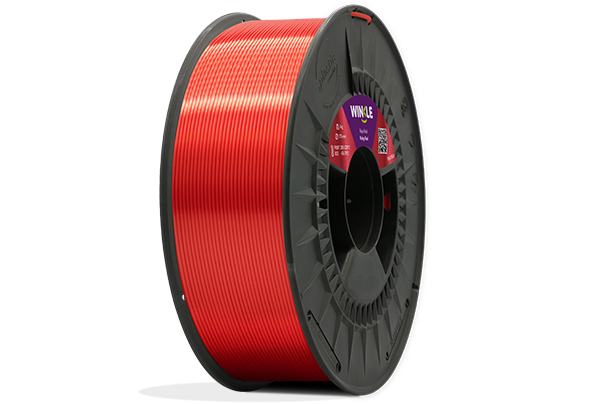 Perfect winding of Winkle PLA Silk Filament Ruby Red 1,75mm 300g located on platform