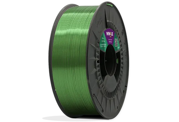 Bobinado perfecto de Filamento PLA Silk (Seda) Winkle 1,75mm Verde Irlandés 1kg situado sobre plataforma