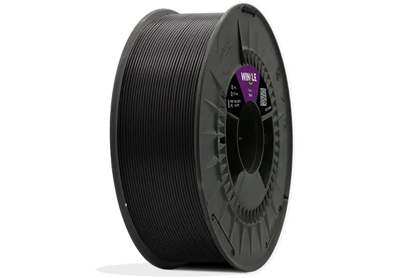 Eine perfekte Wicklung Filament PLA Tough (Robust) Winkle 1,75mm Schwarz 1kg auf einer Plattform gelegen