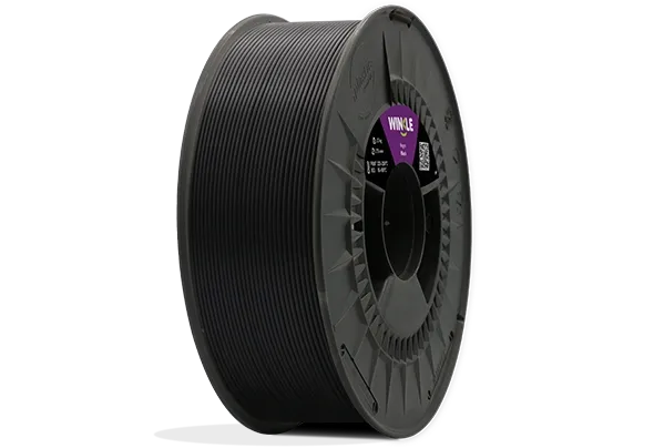 Eine perfekte Wicklung Filament PP (Polypropylen) Winkle 1,75mm Schwarz 700g auf einer Plattform gelegen