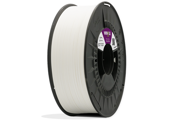 Eine perfekte Wicklung Flexibles Filament TPE Winkle 1,75mm Eisweiß 200g auf einer Plattform gelegen