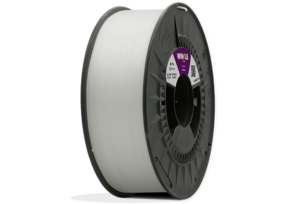 Eine perfekte Wicklung Flexibles Filament TPE Winkle 1,75mm Naturfarbe 750g auf einer Plattform gelegen