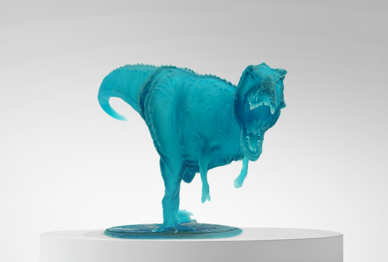 Figura impresa en 3D con Resina 3D Lavable 10K Winkle Cristal Azul 1kg sobre plataforma y fondo gris