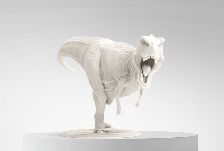 Figura impresa en 3D con Resina 3D Lavable 10K Winkle Blanco 1kg sobre plataforma y fondo gris