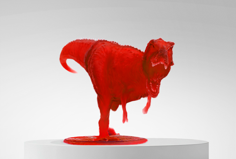 Figura impresa en 3D con Resina 3D Lavable 10K Winkle Cristal Rojo 1kg sobre plataforma y fondo gris