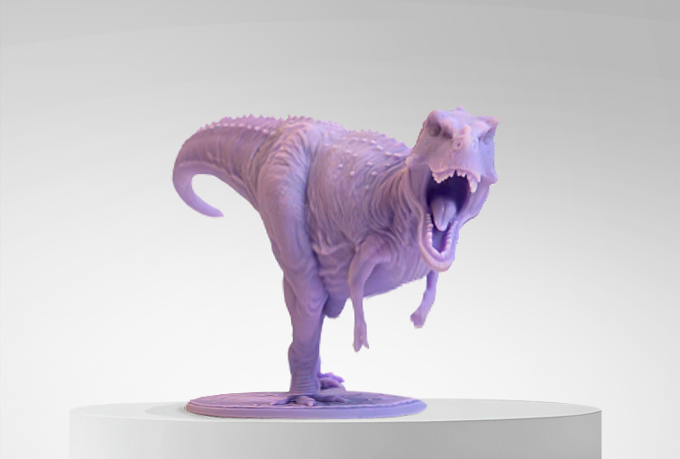 Figura impresa en 3D con Resina 3D Lavable 10K Winkle Morado 1kg sobre plataforma y fondo gris