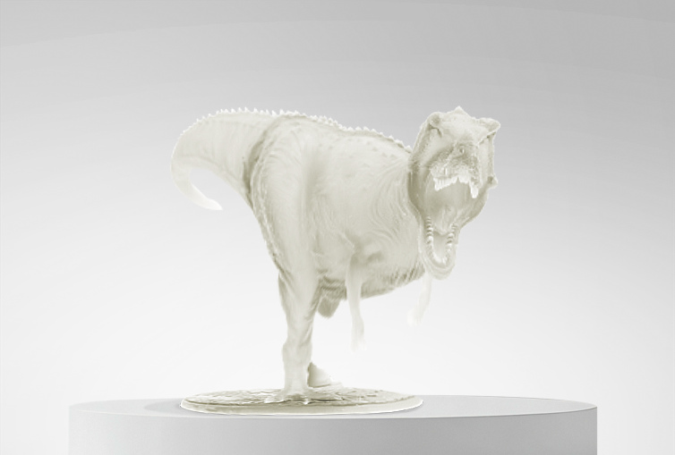 Figura impresa en 3D con Resina 3D Lavable 10K Winkle Transparente 1kg sobre plataforma y fondo gris