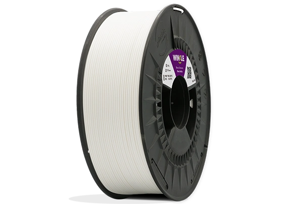 Bobinado perfecto de Filamento PLA HD Winkle 1,75mm Blanco Fantasma 1kg situado sobre plataforma